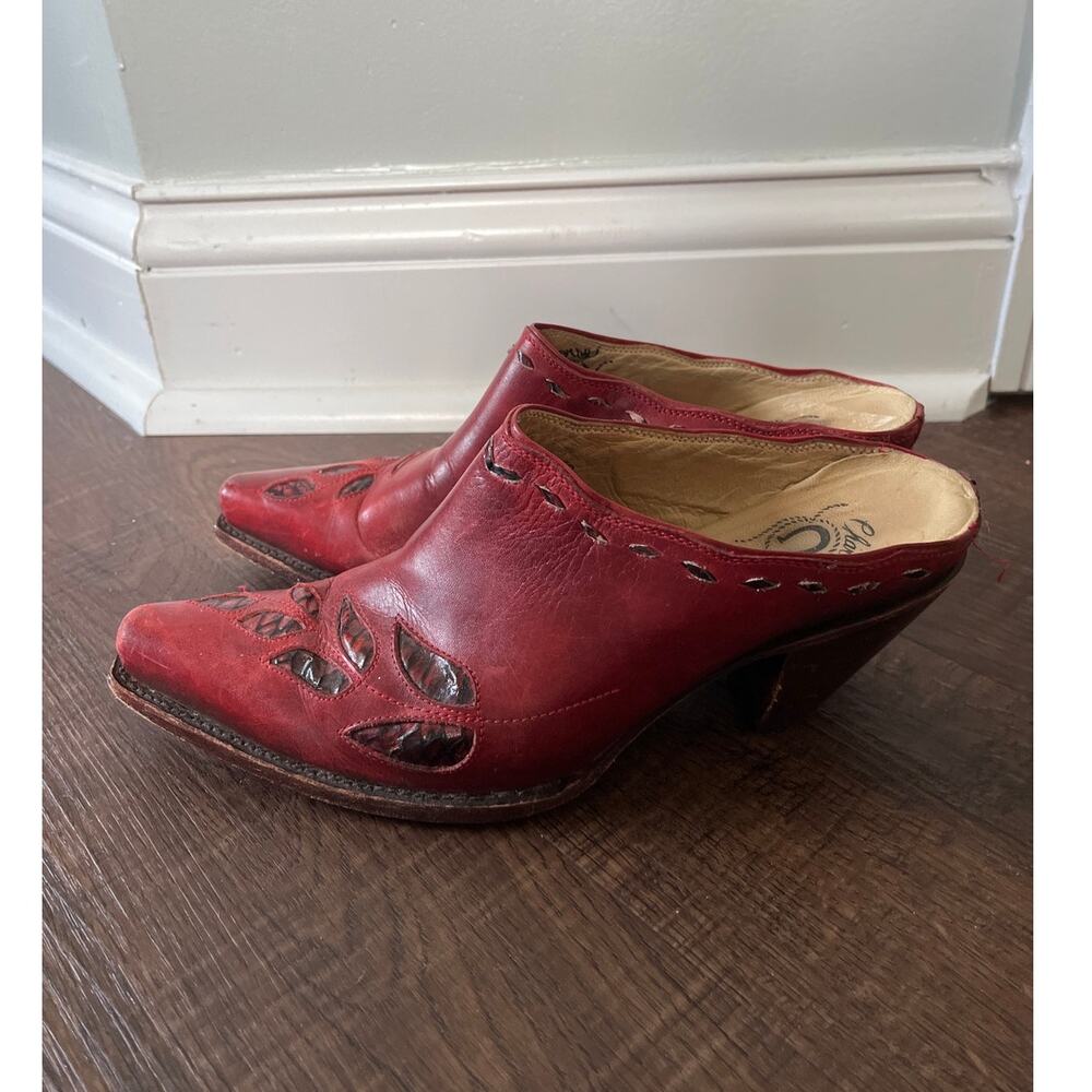 Charlie 1 Horse Artisan Handcrafted Western Mule / Clog Red Womens size 7 - Picture 2 of 6
